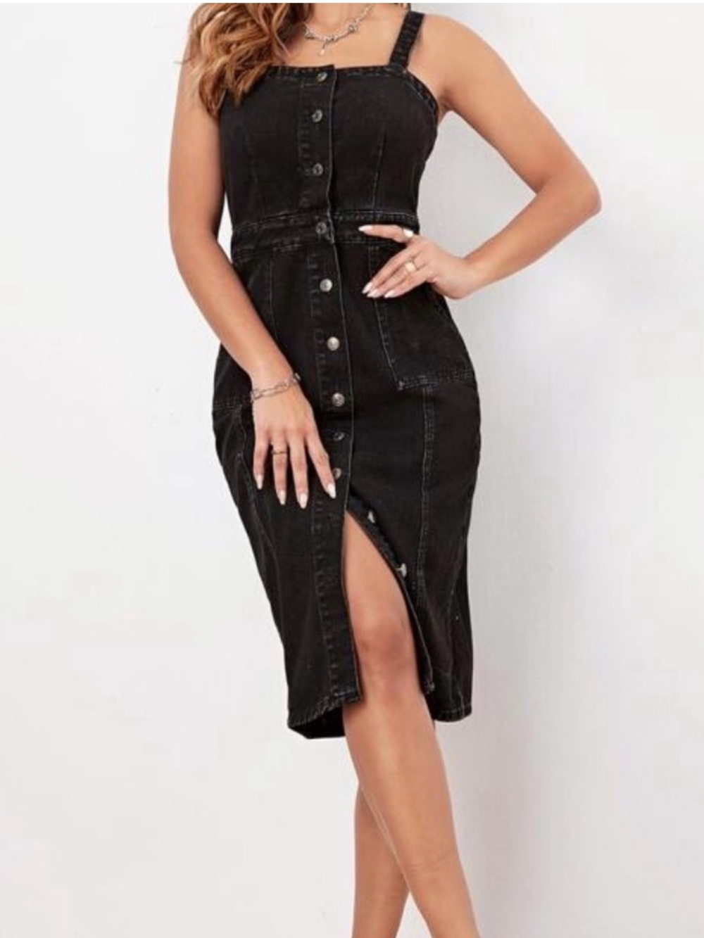 Zara Women’s Black Button-Front Denim Midi Dress
Size M. NWOT
